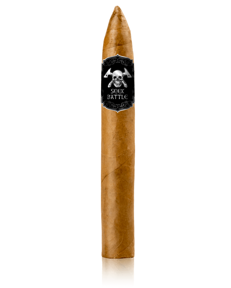 Seek Battle's Torpedo Golden: 5 year aged Connecticut Natural Shade wrapper gives this cigar it’s silky smooth flavor with nutty aromas. The Torpedo shape and 50 ring gauge provides an easy draw and cool smoke.